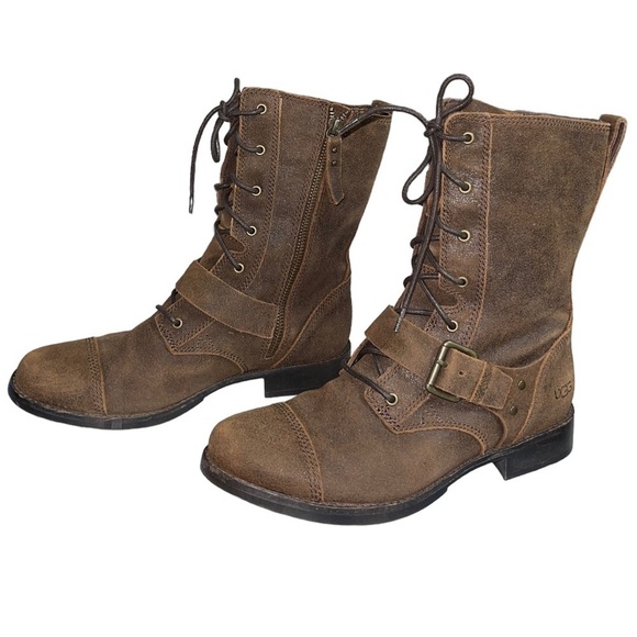 UGG Marela suede lace up combat boots in brown. Size 8 GUC - Picture 2 of 14